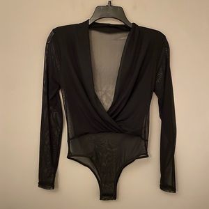 Worn once black sexy low cut mesh netting bodysuit S